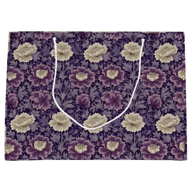 Purple William Morris Style Floral  Large Gift Bag (Front)