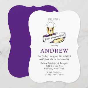 Purple Wine and Bread First Communion  Invitation