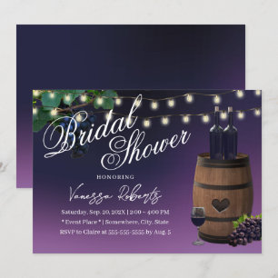 Purple Wine Barrel Rustic Winery Bridal Shower Invitation