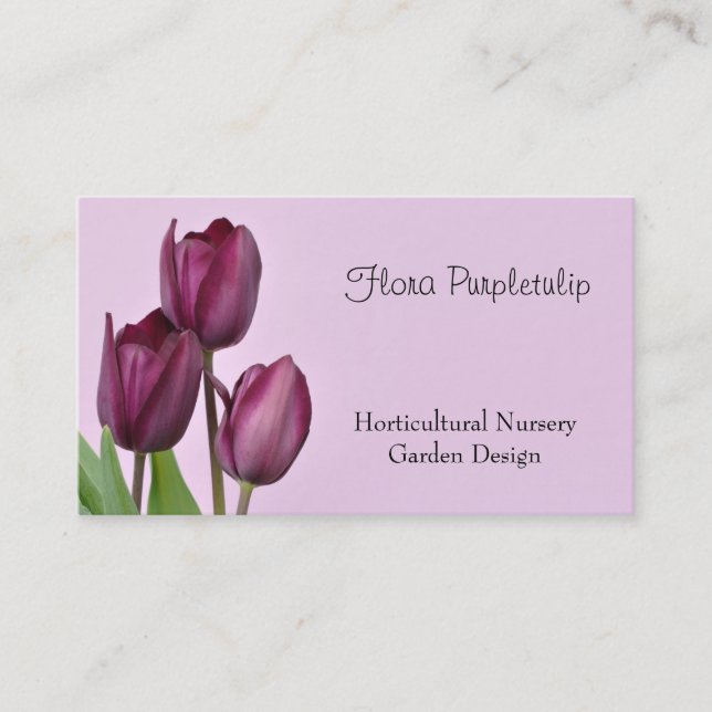 Purple wine coloured tulips business card (Front)