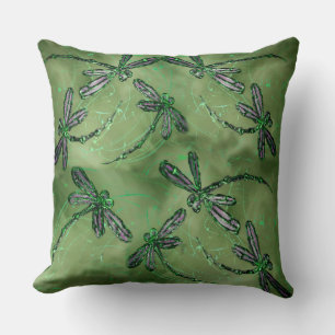 Purple Winged Dragonflies on Soft Green Cushion