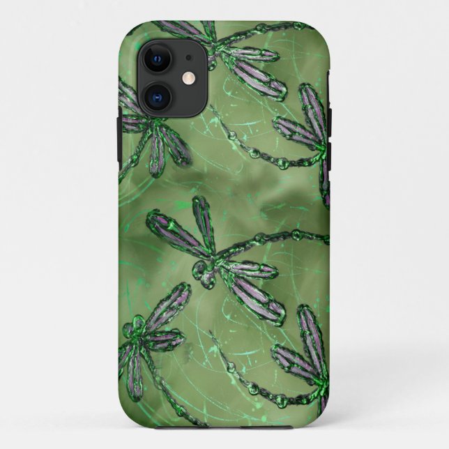 Purple Winged Dragonflies on Soft Lime Green Case-Mate iPhone Case (Back)