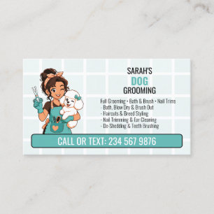 Purple Winking Groomer Girl QR Dog Grooming Business Card