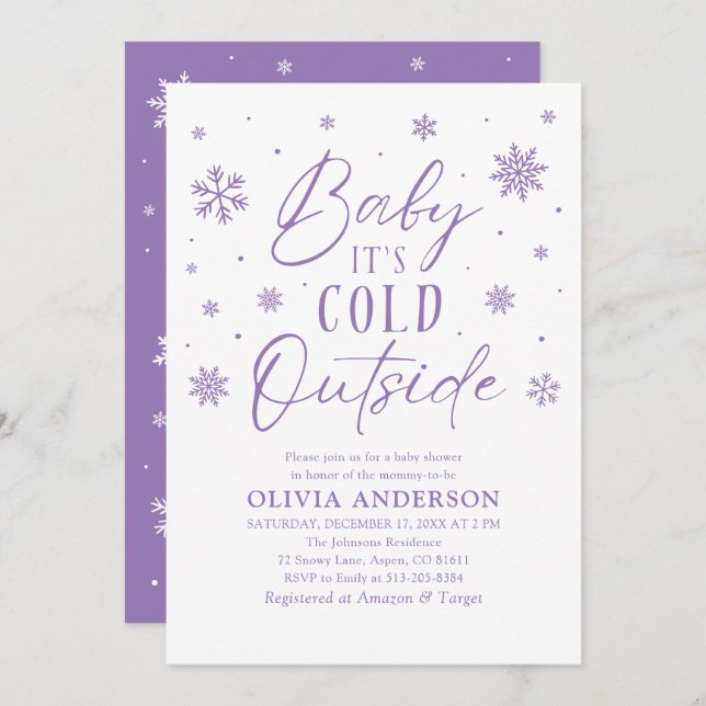 Purple Winter Baby It's Cold Outside Baby Shower Invitation (Front/Back)