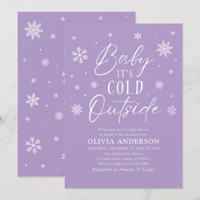 Purple Winter Baby It's Cold Outside Baby Shower Invitation (Front/Back)