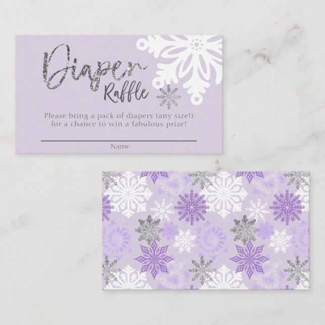 Purple Winter Baby Shower Diaper Raffle Ticket Enclosure Card (Front/Back)