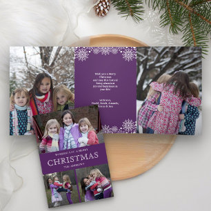 Purple Winter Christmas Photo Collage Tri-Fold Holiday Card