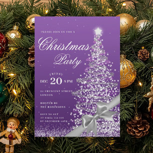 Purple Winter Christmas Tree Bow Holiday  Invitation