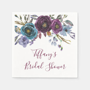 Purple Winter Floral Elegant Bridal Shower Napkin