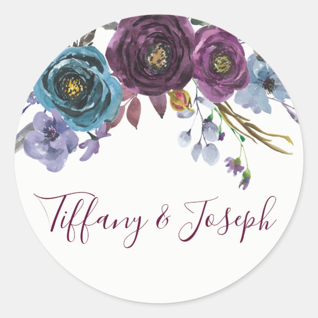Purple Winter Floral Elegant Wedding Favour Seal (Front)