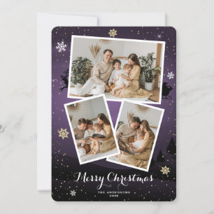 Purple Winter Holiday Merry Christmas Photo Cards