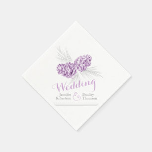 Purple winter pine cone art wedding paper napkins