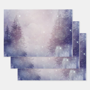 Purple Winter Pine Tree Forest Decoupage Wrapping Paper Sheet