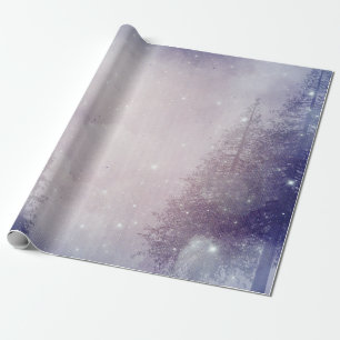 Purple Winter Pine Tree Forest Wrapping Paper