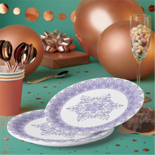 Purple Winter Snowflake Lace Edge Paper Plate