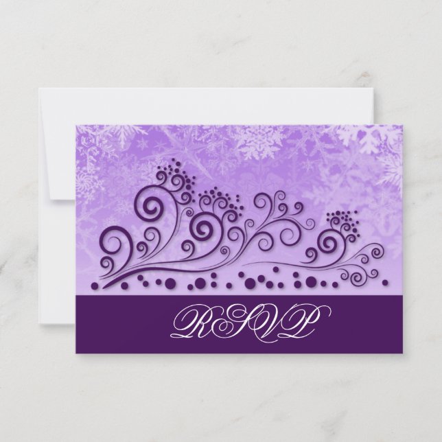 Purple Winter Snowflake Wedding RSVP Cards (Front)