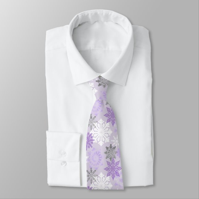 Purple Winter Snowflakes Tie (Tied)
