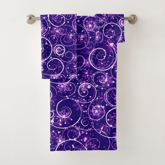 Purple Winter Swirl Bath Towel Set (Insitu)