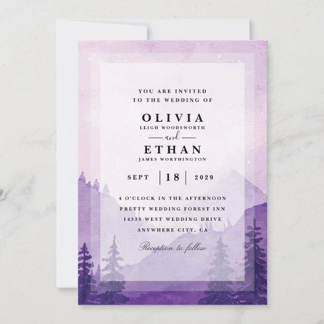 purple winter wedding invitations (Front)