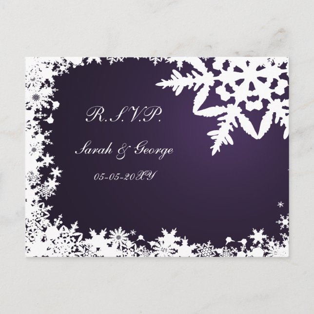purple winter Wedding rsvp card (Front)