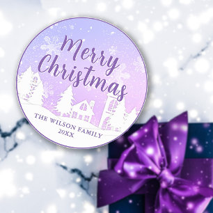 Purple Winter Wonderland Merry Christmas Classic Round Sticker