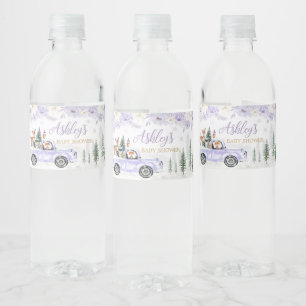 Purple Winter Woodland Baby Shower Water Bottle Label
