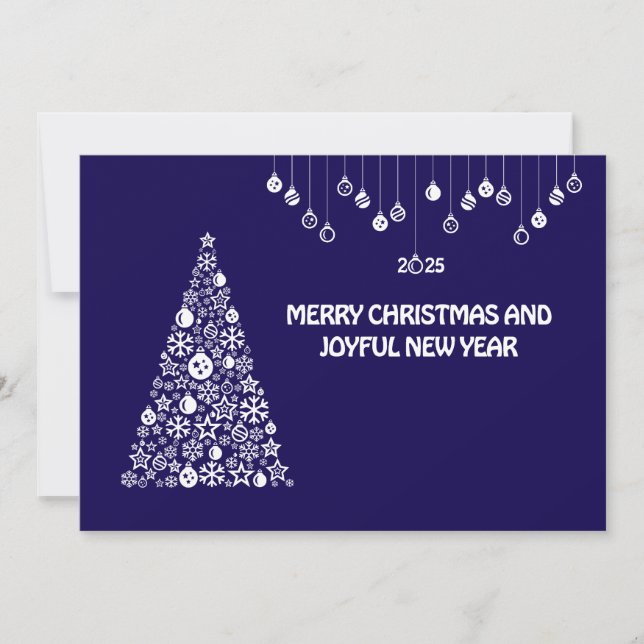 Purple wish card New Year with tree & balls (Front)