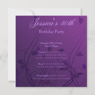 Purple Wispy Leaf Floral 50th Birthday Invitation