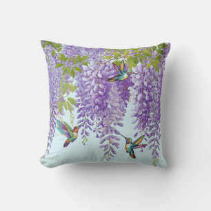 Purple Wisteria And Hummingbirds Cushion