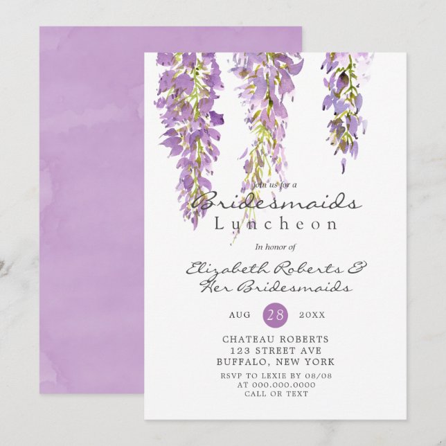 Purple Wisteria Bridesmaids Luncheon Invites (Front/Back)