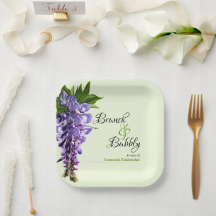 Purple Wisteria Brunch Bubbly Bridal Shower Green Paper Plate
