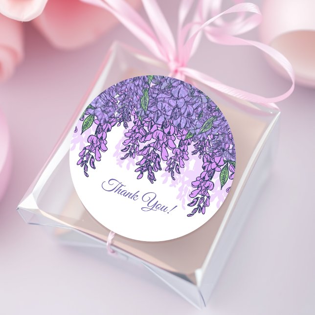 Purple Wisteria Favour Thank You Classic Round Sticker (Creator Uploaded)