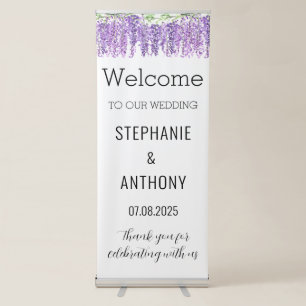 Purple Wisteria Floral Elegant Wedding Retractable Banner