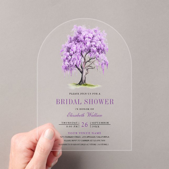 Purple Wisteria Floral Tree Bridal Shower Acrylic Invitations (Insitu (Handheld))