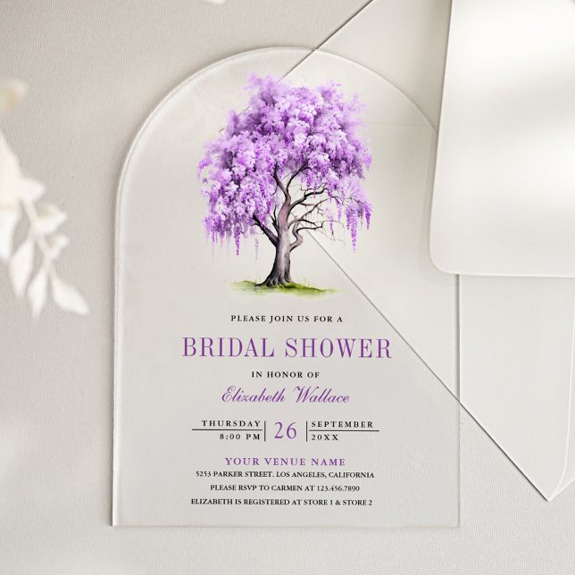 Purple Wisteria Floral Tree Bridal Shower Acrylic Invitations (Creator Uploaded)