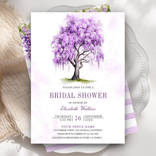 Purple Wisteria Floral Tree Bridal Shower Invitation (Creator Uploaded)