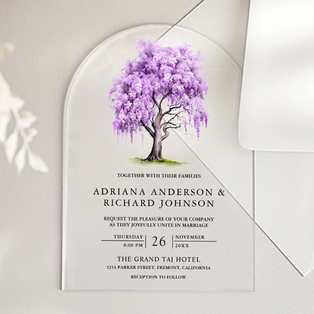 Purple Wisteria Floral Tree Wedding Acrylic Invitations (Creator Uploaded)