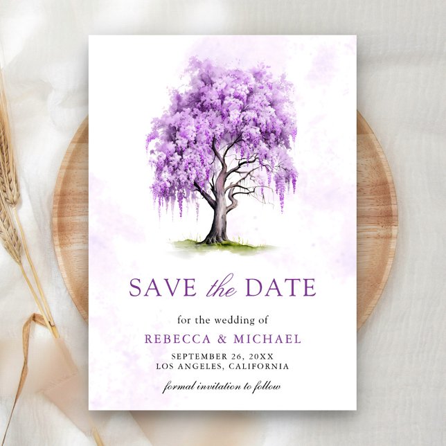Purple Wisteria Floral Tree Wedding Save The Date (Creator Uploaded)