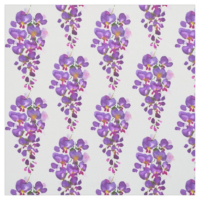 Purple Wisteria Floral Watercolor Pattern Fabric (Swatch)