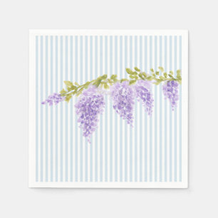 Purple Wisteria Flower Custom Wedding Blue Stripe Napkin