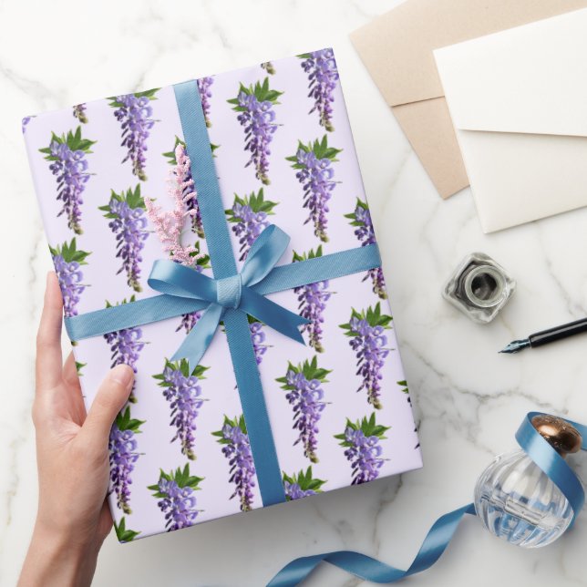 Purple Wisteria Flower Pattern Violet Background Wrapping Paper (Gifting)