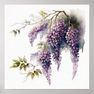Purple Wisteria Flowers Art Print Poster