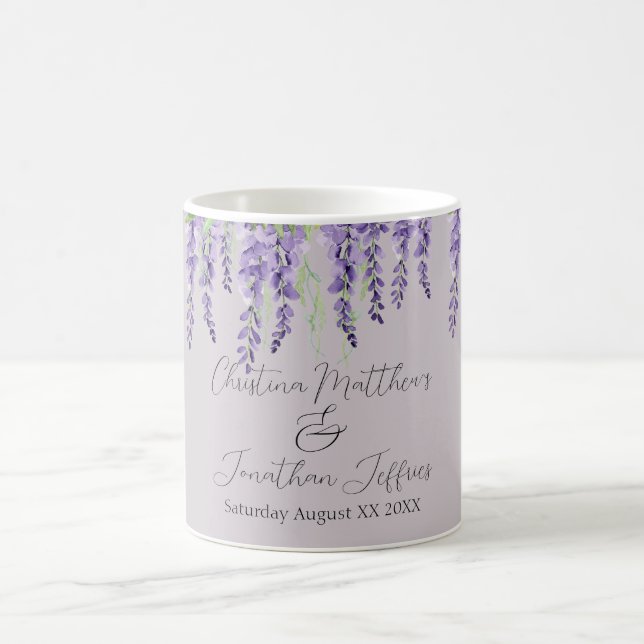 Purple Wisteria Flowers on Elegant Lavender Coffee Mug (Center)