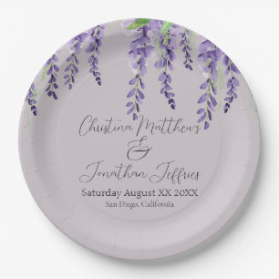 Purple Wisteria Flowers on Lavender Elegant Paper Plate