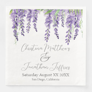 Purple Wisteria Flowers on White Elegant Napkin