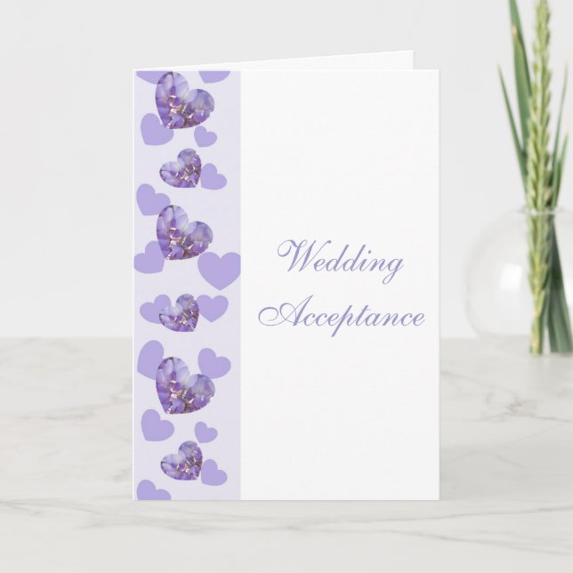 Purple Wisteria Hearts Wedding Acceptance Thank You Card (Front)