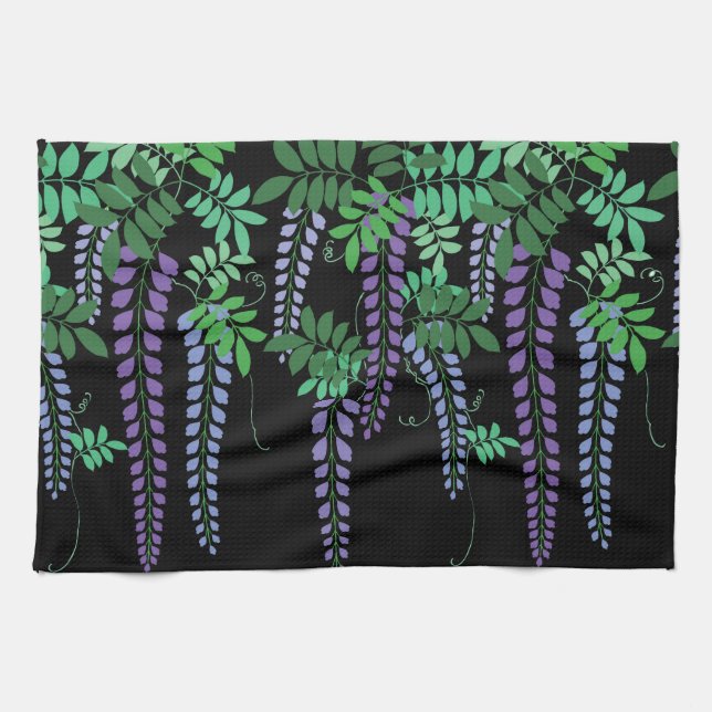 Purple Wisteria Japanese Floral Kimono Tea Towel (Horizontal)