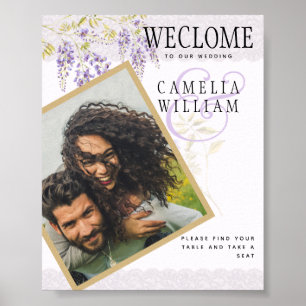 Purple Wisteria Lace Wedding Welcome Sign