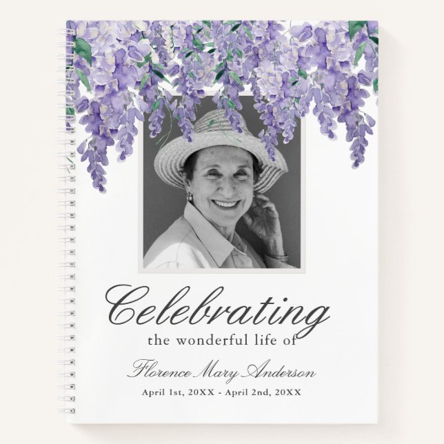 Purple Wisteria Memorial Funeral Guest Book (Front)