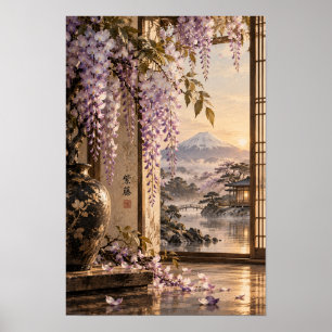 Purple Wisteria Mount Fuji Japanese Garden Wall Ar Poster